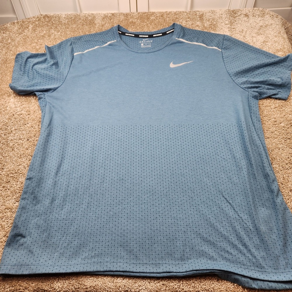 Nike Running Dri-FIT Shirt Mens XL Blue Short Sleeve Perforated Training Tee